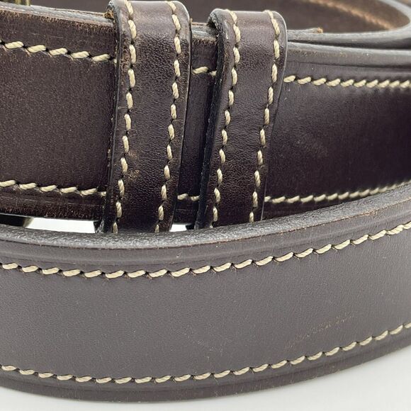 Old Navy Leather Belt Men’s 36 Brown Leather Contrast Cream Stitch Western Norm - Picture 2 of 16